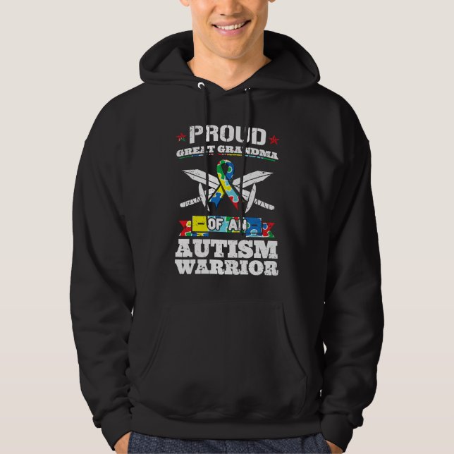 Proud Great Grandma Of An Autism Warrior Awareness Hoodie (Front)