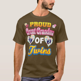Proud Great Grandma Of Twins Mother Day Floral Hea T-Shirt