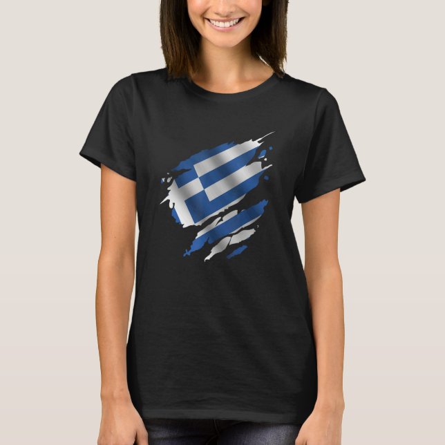 Proud Greece Root Torn Ripped greek Flag T-Shirt (Front)