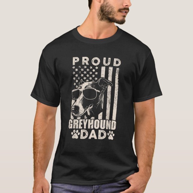 Proud Greyhound Dad American Flag Patriotic Dog Lo T-Shirt (Front)