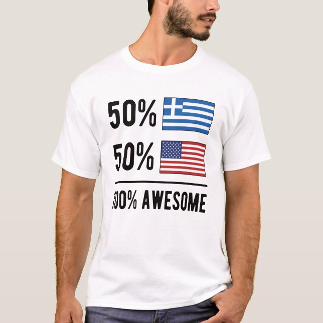 Proud Half Greek Half American Flag Greece USA T-Shirt (Front)