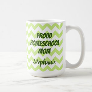 Proud Homeschool Mum Green and White Chevron Coffee Mug
