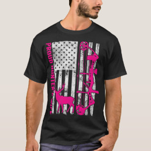 Proud Hunter's Wife American Flag Bow Hunting Deer T-Shirt