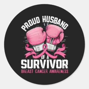 Proud Husband Of A Survivor Boxing Gloves Breast C Classic Round Sticker