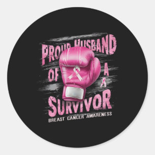Proud Husband Of A Survivor Breast Cancer Boxing G Classic Round Sticker