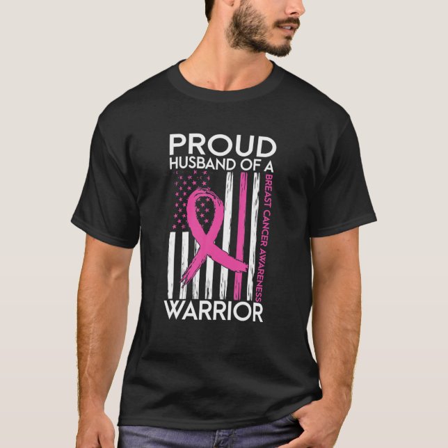 Proud Husband Of A Warrior Breast Cancer Support S T-Shirt (Front)