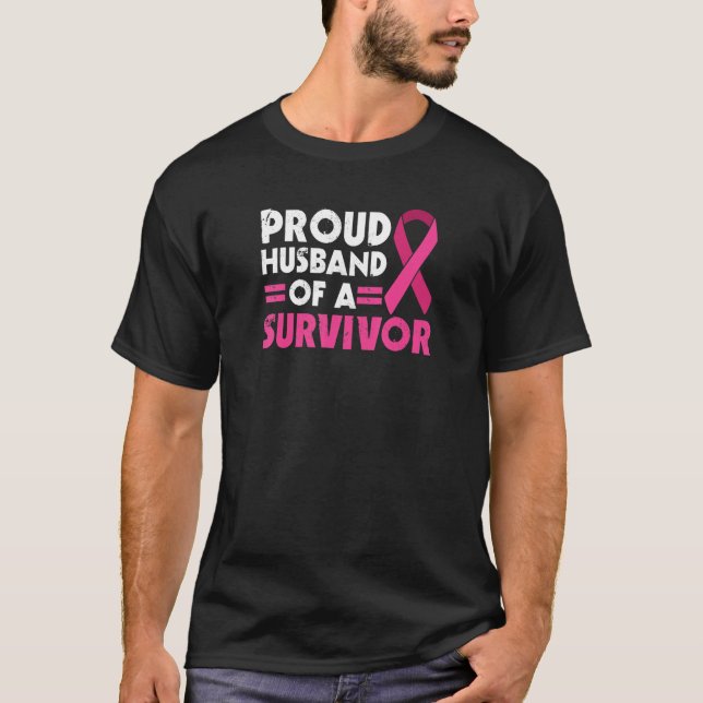 Proud Husband Of Survivor Breast Cancer Awareness T-Shirt (Front)