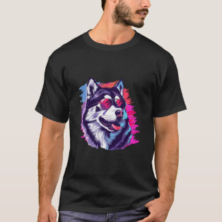 Proud Husky Holding American Flag T-Shirt