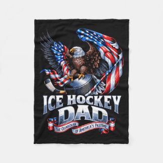 Proud Ice Hockey Dad - Aamerican Flag Patriotic Fleece Blanket