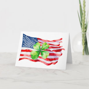 Proud Irish American Flag 4 Leaf Clover Ireland Card