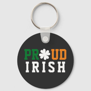 Proud Irish Shamrock Lucky Clover Quote St Paddy Key Ring
