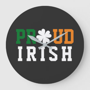 Proud Irish Shamrock Lucky Clover Quote  St Paddy  Large Clock