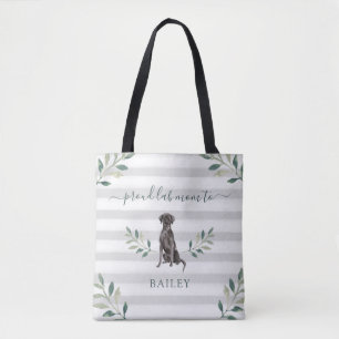 Proud Labrador Mum Botanical Leaves and Stripes Tote Bag