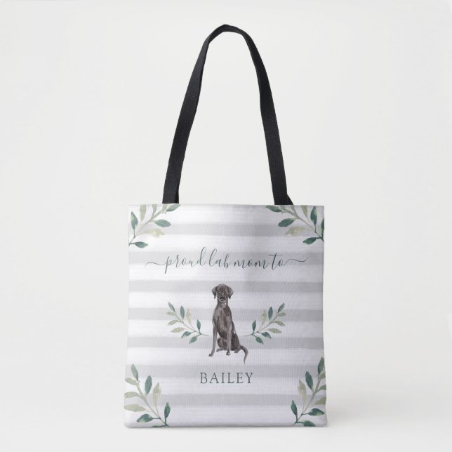 Proud Labrador Mum | Botanical Leaves and Stripes Tote Bag (Front)