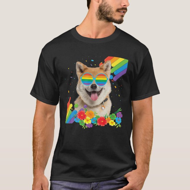Proud LGBT Gay Akita Inu Dog Pride Flag Rainbow T-Shirt (Front)