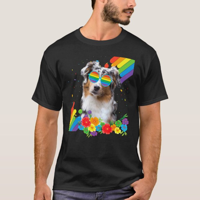 Proud Lgbt Gay Australian Shepherd Dog Pride Flag  T-Shirt (Front)