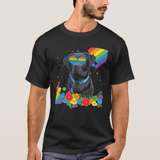 Proud LGBT Gay Black Labrador Dog Pride Flag T-Shirt (Front)