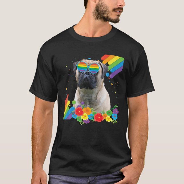 Proud LGBT Gay Bullmastiff Dog Pride Flag Rainbow T-Shirt (Front)