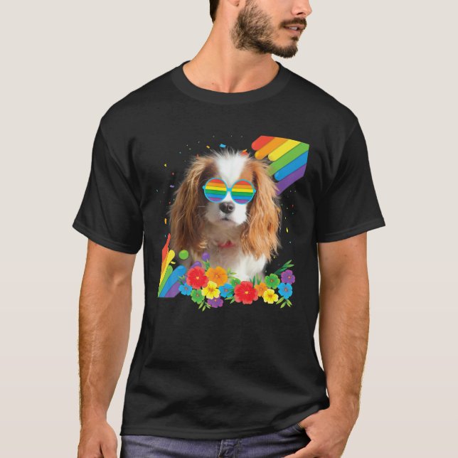 Proud LGBT Gay Cavalier King Charles Spaniel Dog T-Shirt (Front)