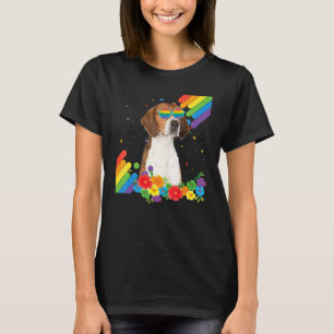 Proud Lgbt Gay English Foxhound Dog Pride Flag Rai T-Shirt
