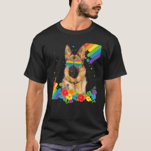 Proud Lgbt Gay German Shepherd Dog Pride Flag Rain T-Shirt