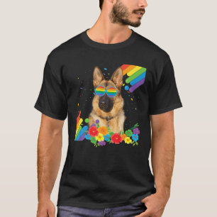 Proud LGBT Gay German Shepherd Dog Pride Flag Rain T-Shirt