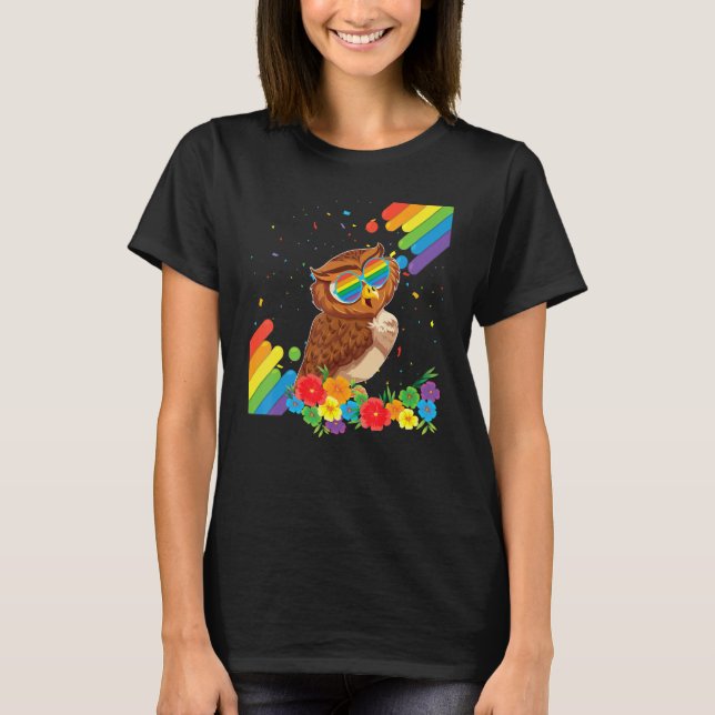 Proud Lgbt Gay Owl Pride Flag Rainbow Lgbtq Lesbia T-Shirt (Front)