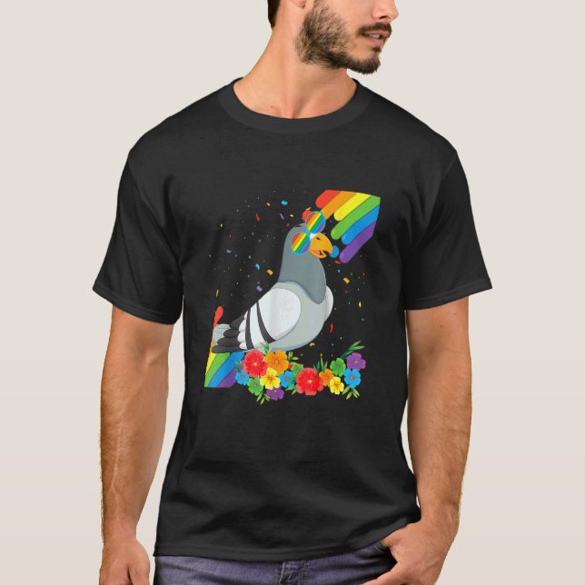 Proud Lgbt Gay Pigeon Pride Flag Rainbow Lgbtq Les T-Shirt (Front)