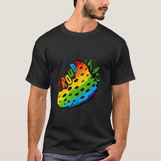 Proud Lgbt Pride Month Say Gay Ally Rainbow Strawb T-Shirt (Front)