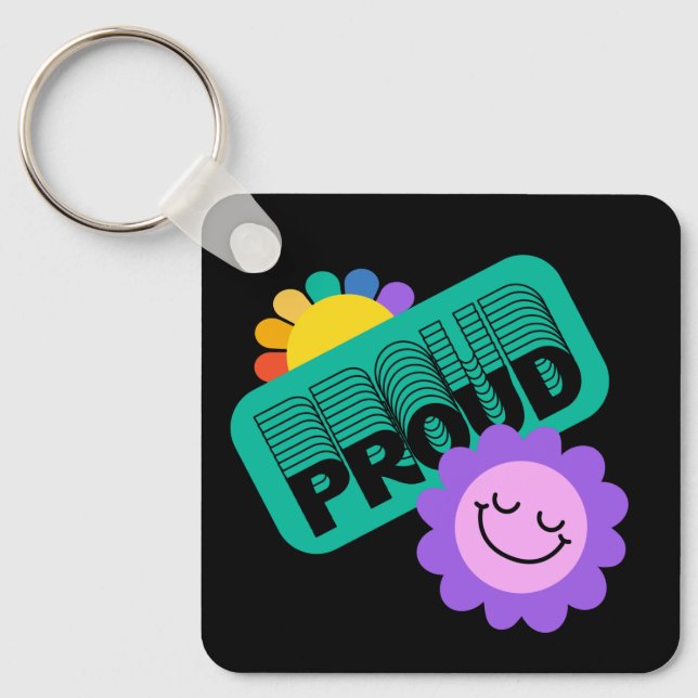 Proud. LGBT+Pride. Rainbow lovewith sunflower.     Key Ring (Front)
