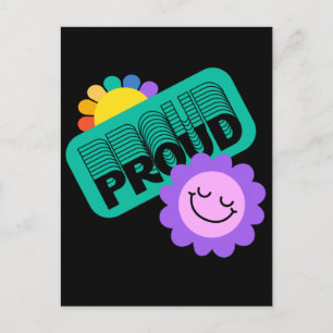 Proud. LGBT+Pride. Rainbow lovewith sunflower. Postcard