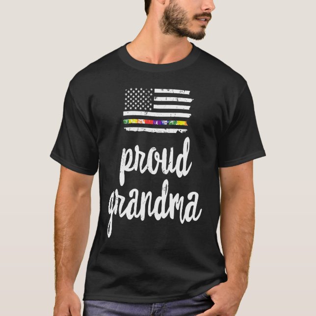 Proud LGBTQ Grandma American USA Flag Pride Ally R T-Shirt (Front)
