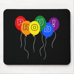 Proud LGBTQ Pride Colour Balloons - Black Mouse Mat