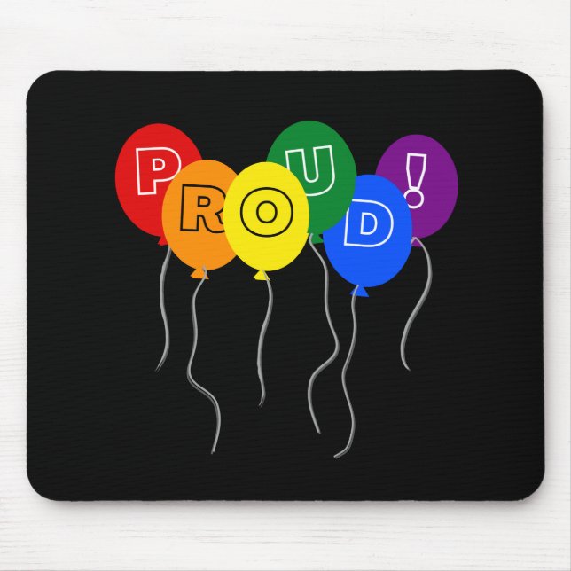 Proud LGBTQ Pride Colour Balloons - Black Mouse Mat (Front)