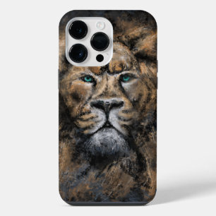 Proud Lion with Green Eyes Painting iPhone 14 Pro Max Case