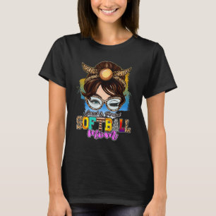 Proud Loud Softball Mum Women Messy Bun Leopard Pr T-Shirt