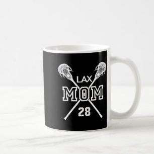 Proud love lacrosse mum #28 lax player number 28 coffee mug