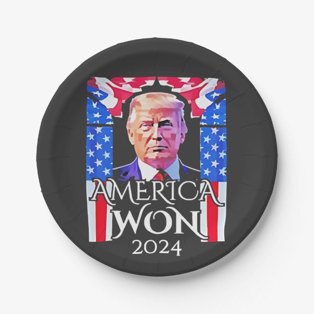 Proud Maga American Trump Won 2024 Inaguration Day Paper Plate (Front)