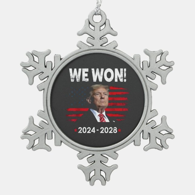 Proud Maga President Trump Won Inaguration Day  Snowflake Pewter Christmas Ornament (Front)