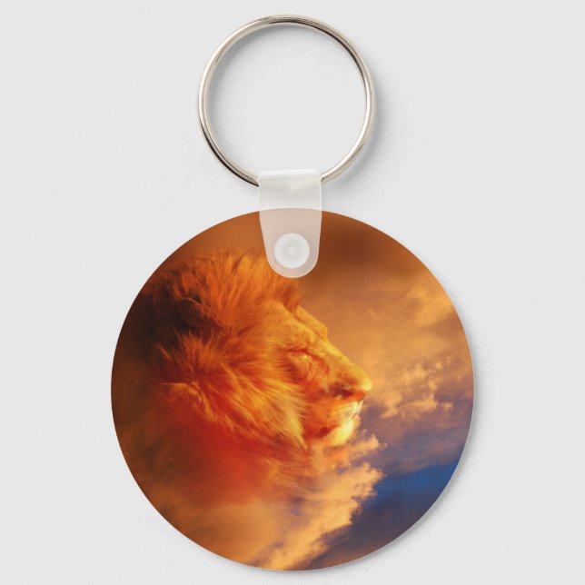 Proud male lion in sunset clouds key ring (Front)