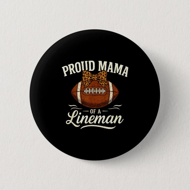 Proud Mama Of A Football Lineman Leopard Srts Bow  6 Cm Round Badge (Front)