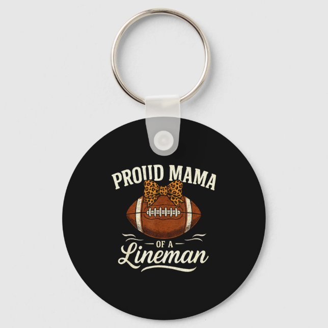 Proud Mama Of A Football Lineman Leopard Srts Bow  Key Ring (Front)