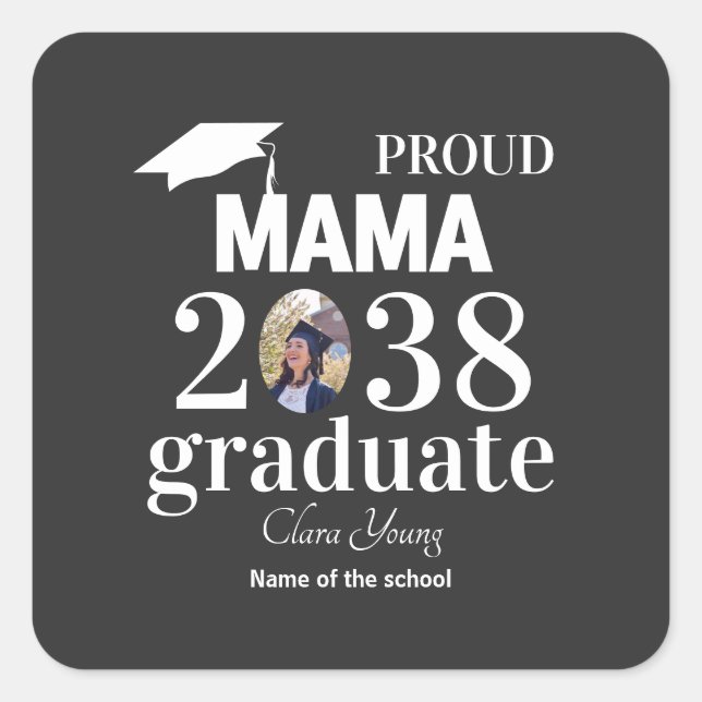Proud mama personalized graduation square sticker (Front)