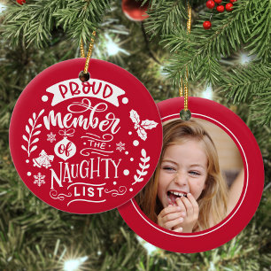 Proud Member Of Naughty List Custom Kid Photo Ceramic Tree Decoration