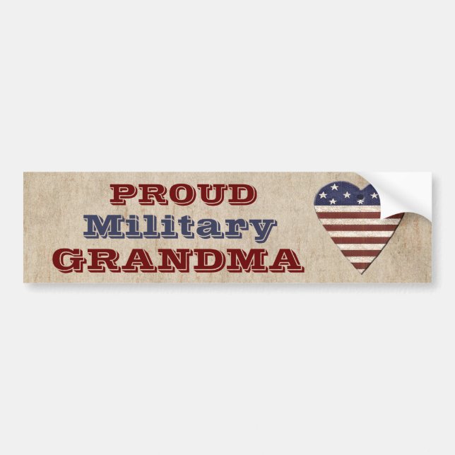 Proud Military Grandma With Patriotic Heart Bumper Sticker (Front)