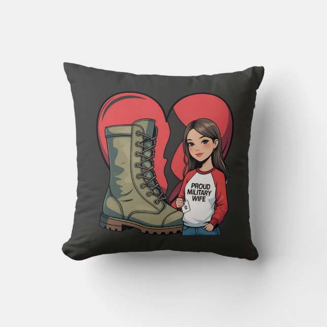 Proud Military Wife – “Boot Wife” Heart Cushion (Front)