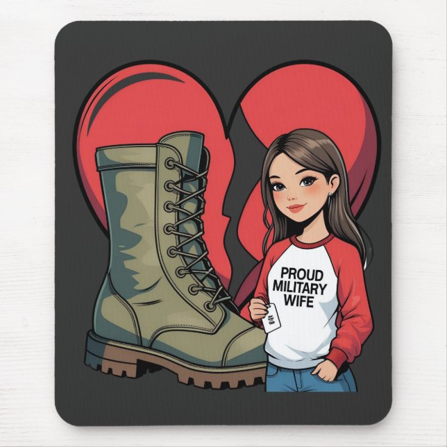 Proud Military Wife – “Boot Wife” Heart Mouse Mat (Front)