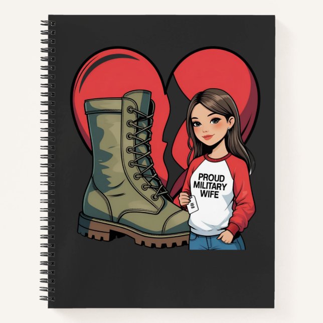Proud Military Wife – “Boot Wife” Heart Notebook (Front)