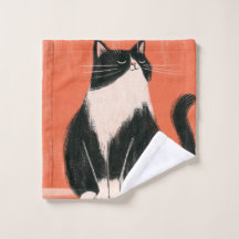 Proud Minimalist Tuxedo Cat on Orange