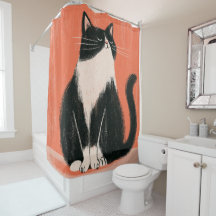 Proud Minimalist Tuxedo Cat on Orange